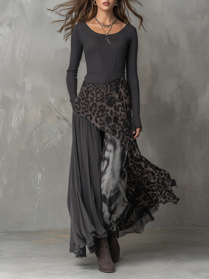 Martina | Long bohemian-style dress with leopard print