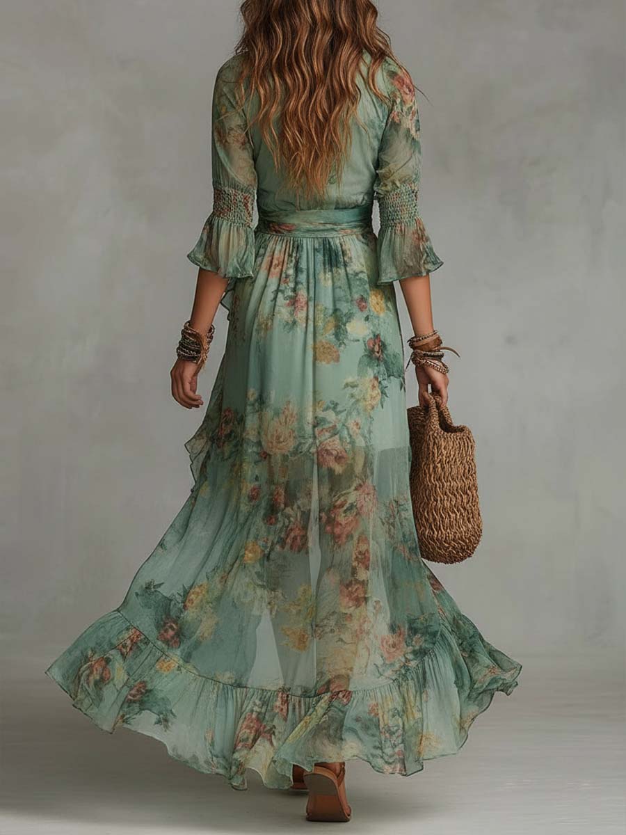 Sophia | Elegant Floral Wrap Maxi Dress