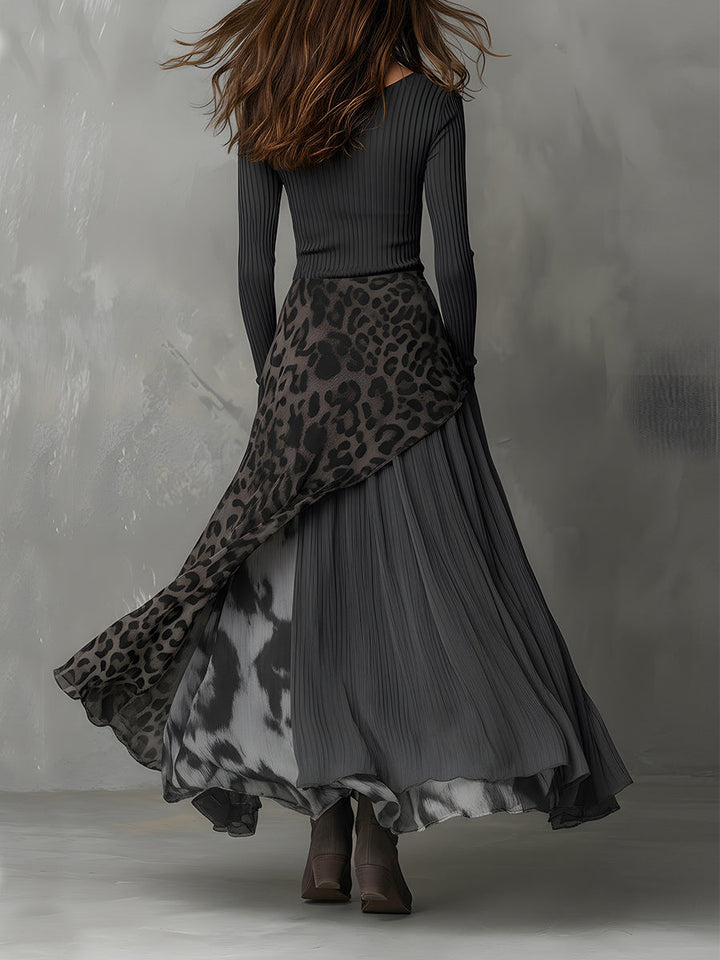 Martina | Long bohemian-style dress with leopard print