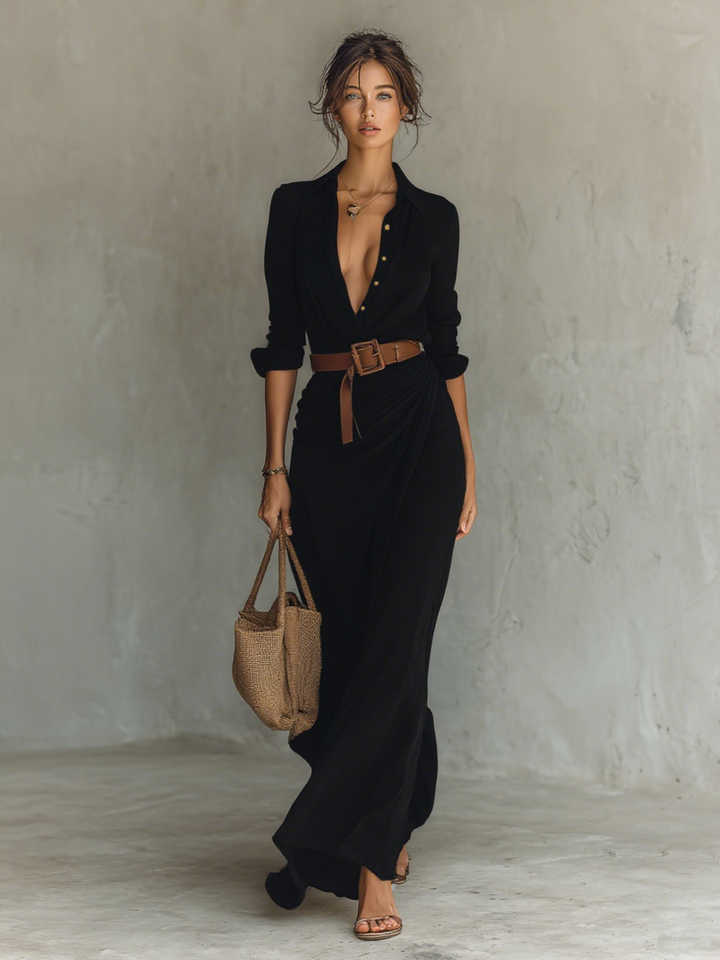 Amelia | Elegant Belted Maxi Dress