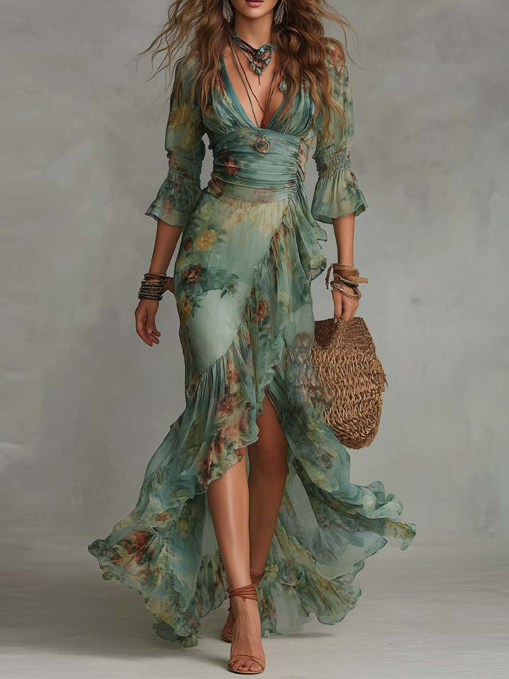 Sophia | Elegant Floral Wrap Maxi Dress