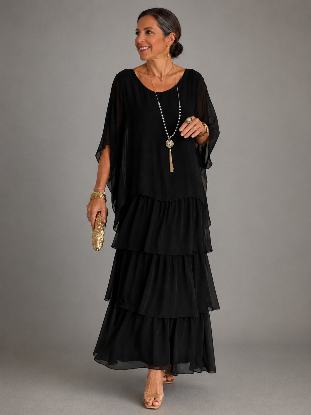 Evelyn | Elegant Tiered Chiffon Maxi Dress