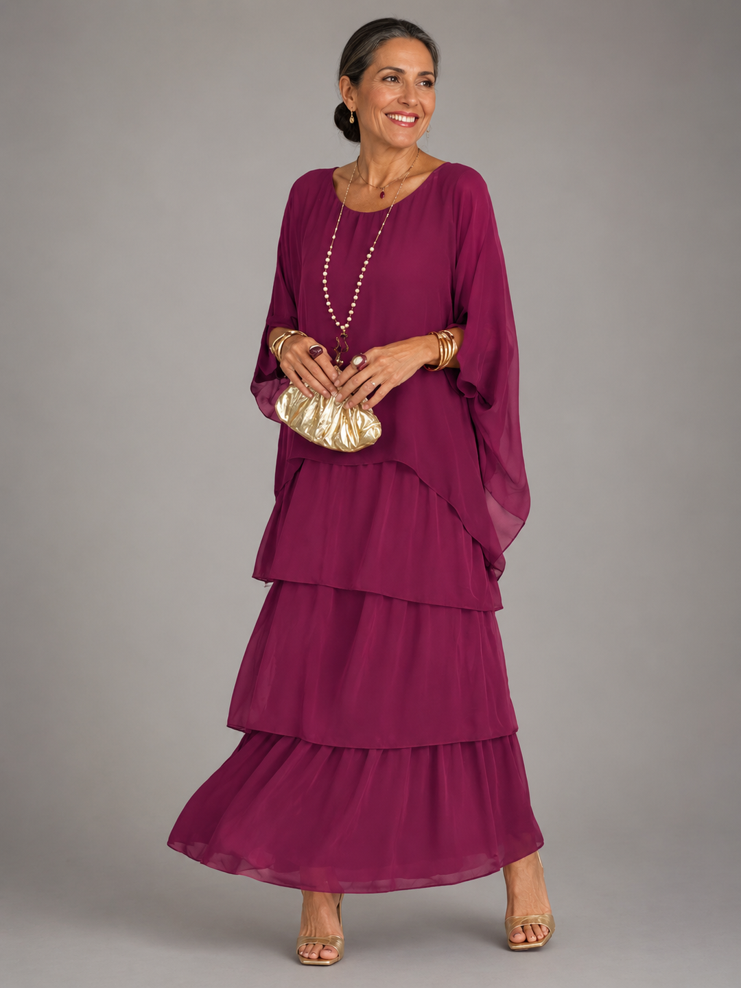 Evelyn | Elegant Tiered Chiffon Maxi Dress