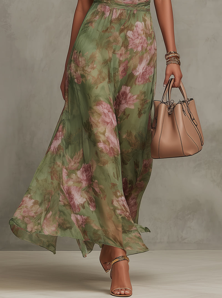 Serena | Floral Chiffon Maxi Dress with Halter Neckline