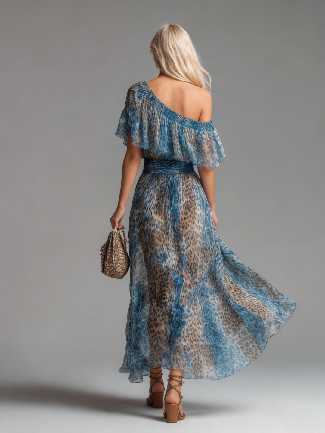 Selvaggia | Leopard Print Off-Shoulder Chiffon Maxi Dress