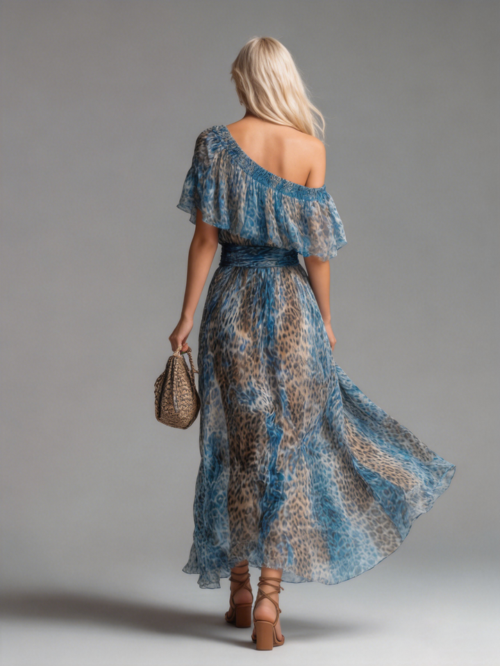 Selvaggia | Leopard Print Off-Shoulder Chiffon Maxi Dress