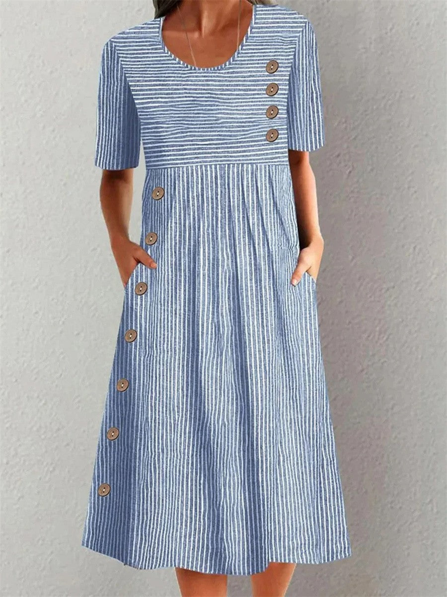 Mila | Striped Button Midi Dress