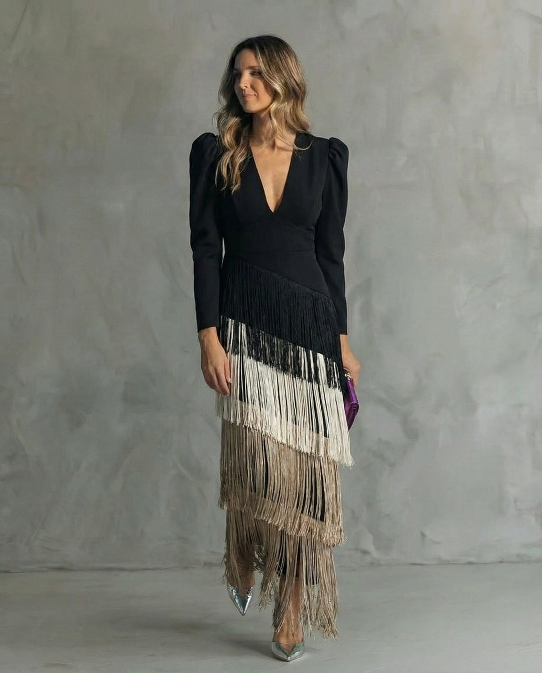Chiara | Elegant Dress with Fringe Sleeves