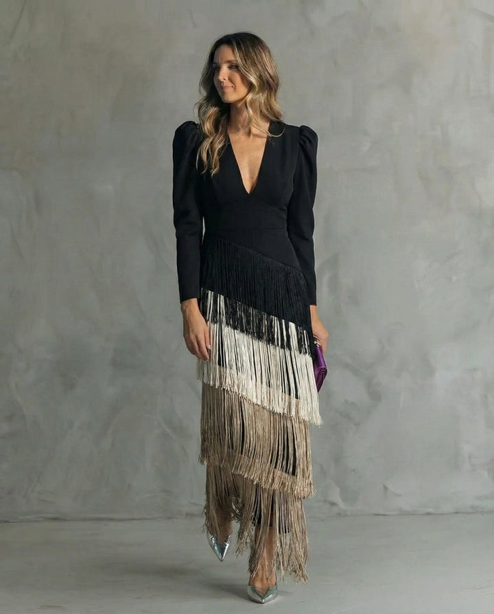 Chiara | Elegant Dress with Fringe Sleeves