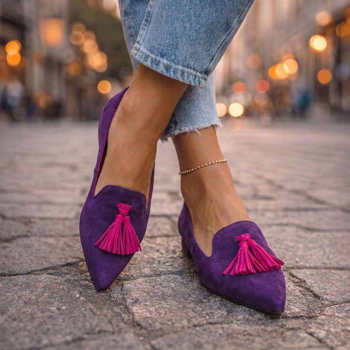 Livia | Suede Pointed Flats with Tassels