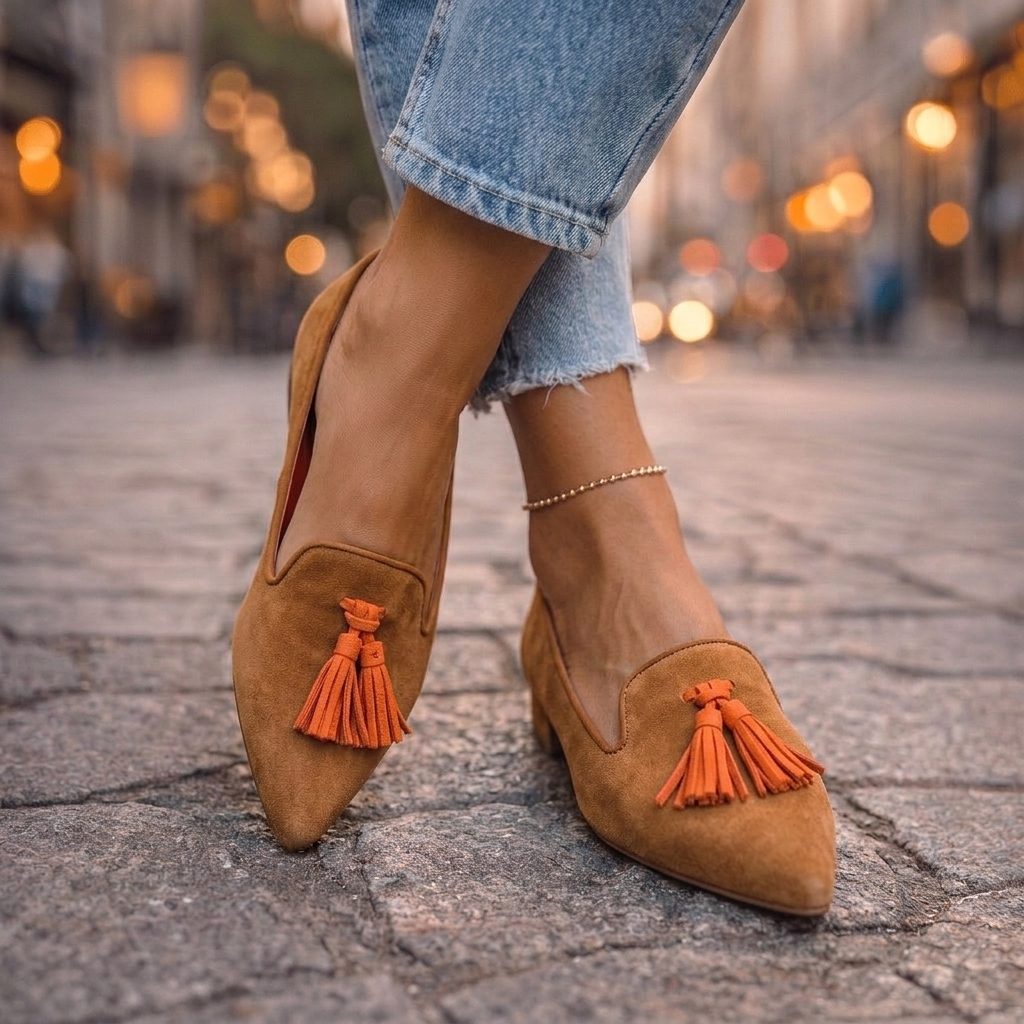 Livia | Suede Pointed Flats with Tassels