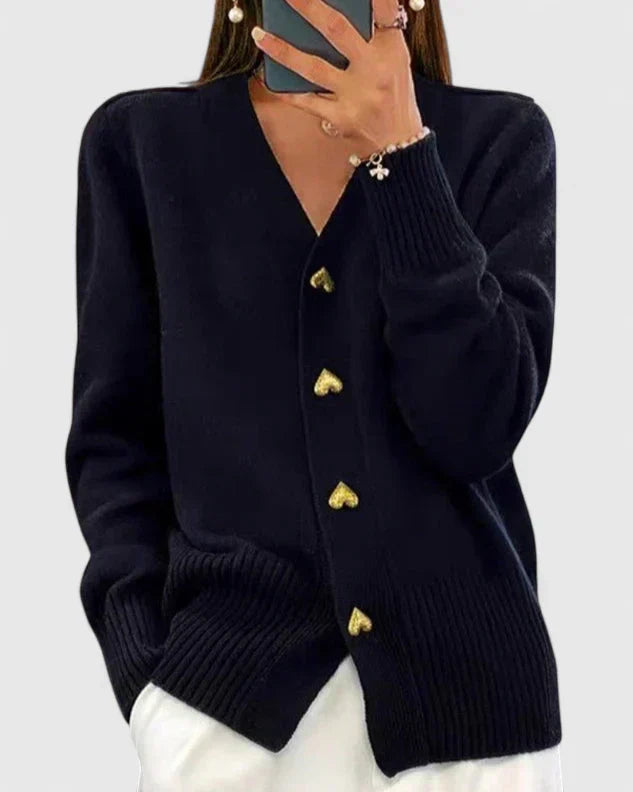 Amelia | Heart Button Knit Cardigan