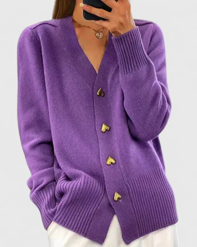 Amelia | Heart Button Knit Cardigan